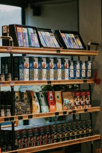 a store shelf filled with different types of food at Mountain Hill in Mai Sơn