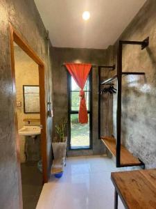 a bathroom with a shower and a sink and a window at palmhouse in Mae Hong Son +285 photos