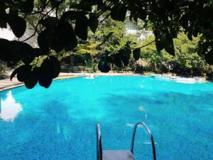a large blue swimming pool with a chair at Tiantai Hotel in Wachangtan