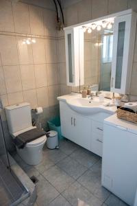 a bathroom with a toilet and a sink and a mirror at Blue Deck Theologos in Theologos +49 photos