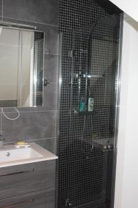 a bathroom with a shower with a sink and a mirror at New appartment Design Montreux in Montreux +14 photos