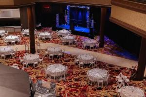 an overhead view of a room with tables and a stage at Ahern Hotel and Event Center in Las Vegas +270 photos