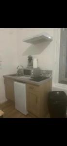 a kitchen with a counter top with a stove at Dodo express in Saint-Brieuc