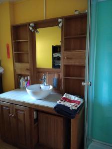 ein Badezimmer mit Waschbecken und Spiegel in der Unterkunft Les Douitils in Saint-Sauveur-la-Pommeraye