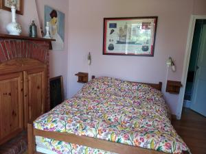 ein Schlafzimmer mit einem Bett und einem Bild an der Wand in der Unterkunft Les Douitils in Saint-Sauveur-la-Pommeraye