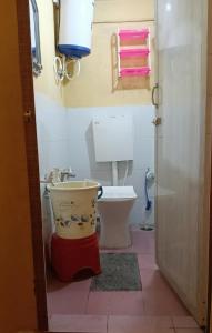 a small bathroom with a toilet and a sink at Honey Palace Homestay in Madikeri