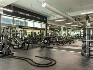 a gym with lots of equipment and a long hose at The Creekside Hotel, Dubai - an Accor Hotel in Dubai