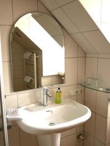 a bathroom with a sink and a mirror at Bocksbeutelherberge in Sommerach +23 photos