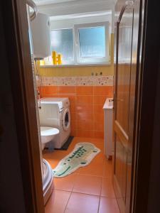 a bathroom with a sink and a washing machine at Una Mirage in Bihać