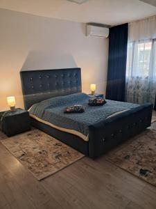 a large bed in a room with two lamps on it at Apartament NECTARIA in Băile Herculane +13 photos