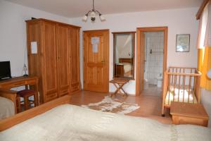 a living room with a bed and a bathroom at Turisticna Kmetija Pudvoi in Bizeljsko