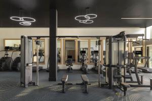 a gym with rows of tread machines and mirrors at Casa Mani Resort Napa Valley, Curio Collection By Hilton in Napa