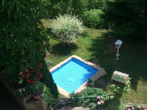 an overhead view of a swimming pool in a garden at Hotel-Restaurant Burg-Ramstein in Kordel
