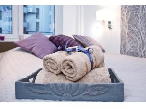 Posteľ alebo postele v izbe v ubytovaní Srebrna Warsaw Apartment