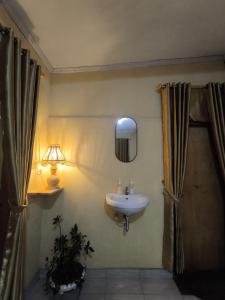 a bathroom with a sink and a mirror on the wall at Tetebatu Clove Garden in Tetebatu