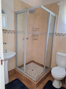 a bathroom with a shower with a toilet and a sink at Cozy Room in Ellisras