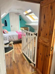 a bedroom with a bed and a skylight at Donegal Cottage in Inver