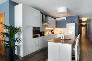 a kitchen with white cabinets and a potted plant at St Angelo Mansions 3BDR flat with Seaview in Vittoriosa