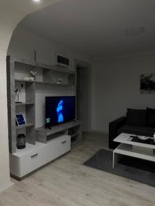 a living room with a couch and a television at ANKA APARTMENT in Štip