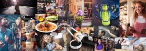 a collage of pictures of people and food at Corneille City in Kinshasa