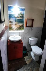a bathroom with a toilet and a sink and a picture at Parque de la Familia in Montenegro