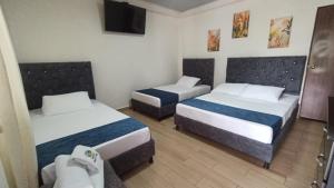 a hotel room with two beds and a television at Parque de la Familia in Montenegro