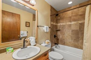 a bathroom with a sink and a toilet and a mirror at Wood Duck in Clark +18 photos