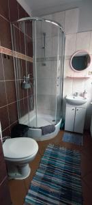 a bathroom with a shower and a toilet and a sink at Pokoje gościnne Małgorzata Dąbrowska in Kołobrzeg