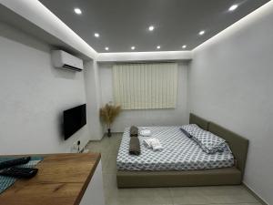 a bedroom with a bed and a desk in it at A2 Apartment in Gostivar