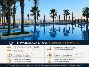 a sign with a swimming pool and palm trees at Apart-Hotel Suites - Qerret, Golem, Durres in Golem