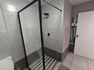 a shower with a glass door in a bathroom at 19 on Arch in Langebaan +3 photos