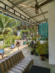 an outdoor patio with a couch and potted plants at Clintons Cove in Cochin