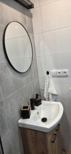 a bathroom with a white sink and a mirror at Beskydy apartman Four Seasons in Hnojní +39 photos