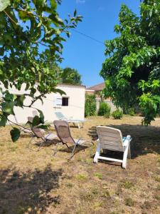 a group of chairs sitting in the grass at Le Refuge du Phare in Saint-Vivien-de-Médoc