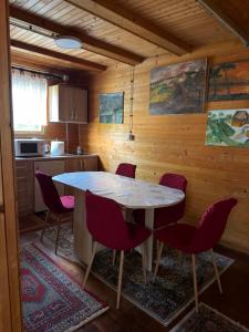a kitchen with a table and chairs in a room at Dedinski Raj in Golubac