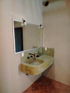a bathroom with a sink and a mirror at La Casa de Ticho in Mascota