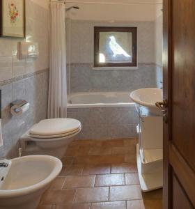 a bathroom with a toilet and a sink and a tub at Casale Antico Mulino in Beroide