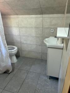 a bathroom with a toilet and a sink at Planinska Idila in Vareš