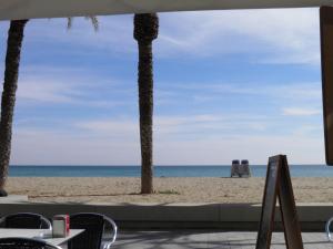 カラフェルにあるSuitur Ático Playa Doradaのヤシの木が2本あるビーチの景色