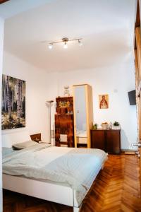a bedroom with a bed and a mirror at Casa Verde in Vaţa de Jos