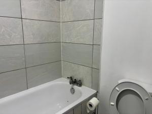 a bathroom with a tub and a sink and a toilet at HomesRentals in Dudley +52 photos