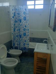 a bathroom with a toilet and a shower and a sink at Depto 21 in Miramar