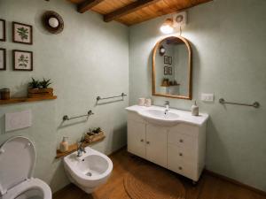 a bathroom with a sink and a toilet and a mirror at Ca' Bastiàn in Sacco +15 photos