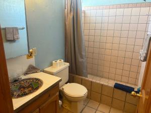 a bathroom with a toilet and a sink and a shower at Ocotillo del Mar in San Felipe +46 photos