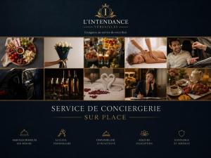 a collage of photos of a course at Le Versailles Suite classé 3 étoiles Vue Château & Potager in Versailles