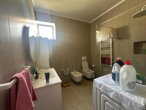 a bathroom with a sink and a toilet in it at Villa Sofia in Durrës +15 photos