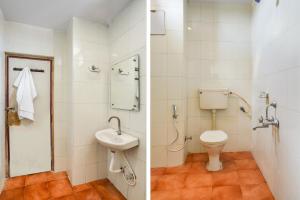 two pictures of a bathroom with a toilet and a sink at Hotel O Pariwar Inn in Hyderabad