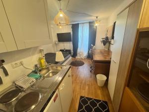 a kitchen with a sink and a counter top at Old Town Terrace Studio Trier in Trier