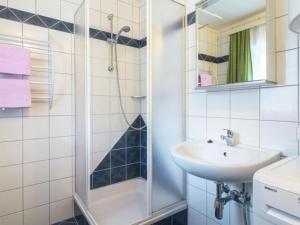 a bathroom with a sink and a shower at Landhaus Rangersdorf in Rangersdorf