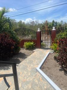 a black gate with a stone walkway in a garden at Private Executive Master Suite - Parham, Antigua in Vernons